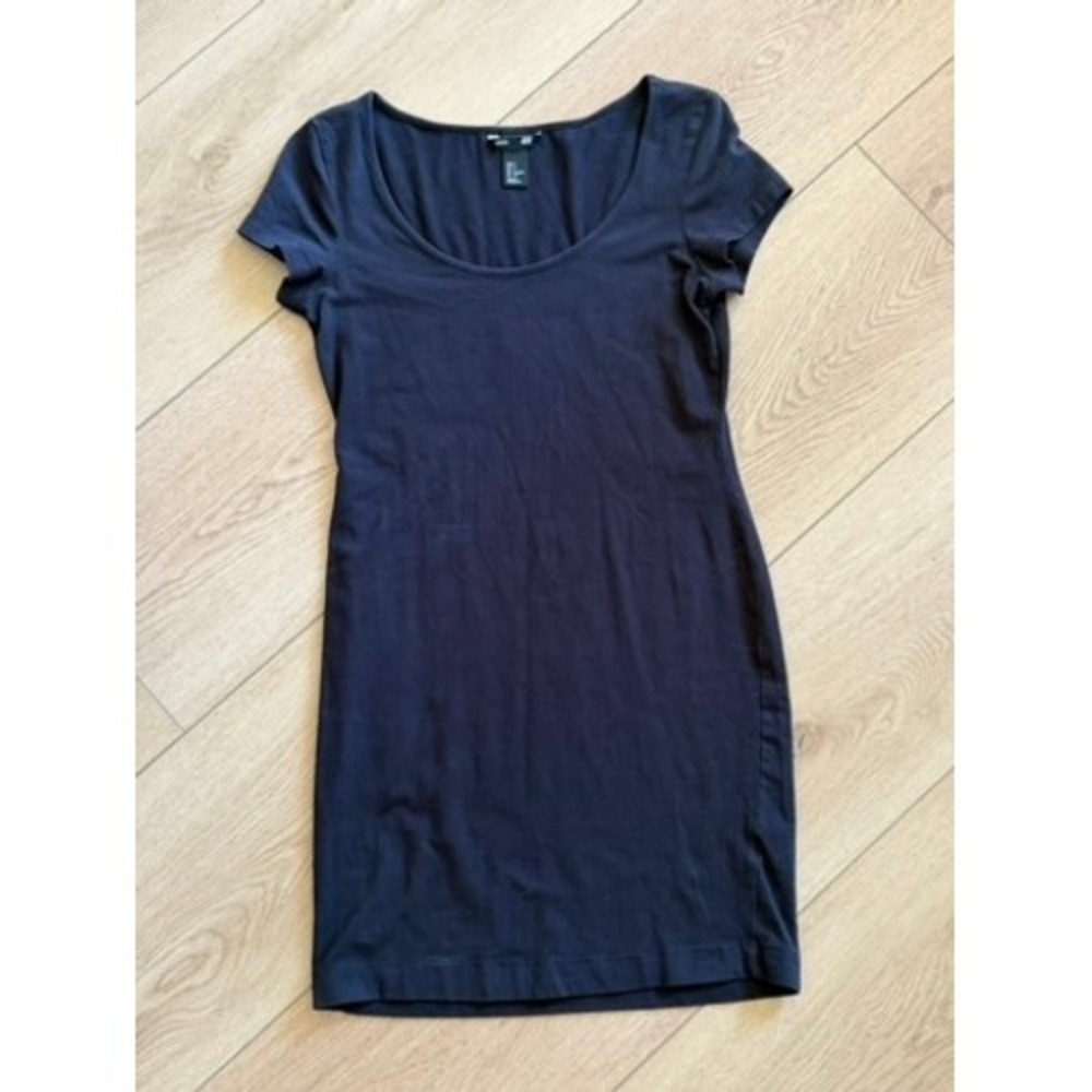 HM Basic Women Black Scoop Neck Short Sleeve Bodycon Mini Dress Size S